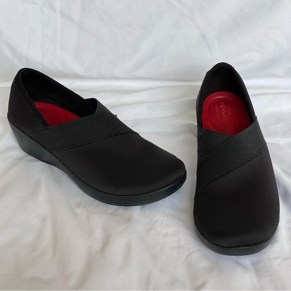 Crocs Dual Comfort Black Slip On Wedge Heel Comfort Shoes